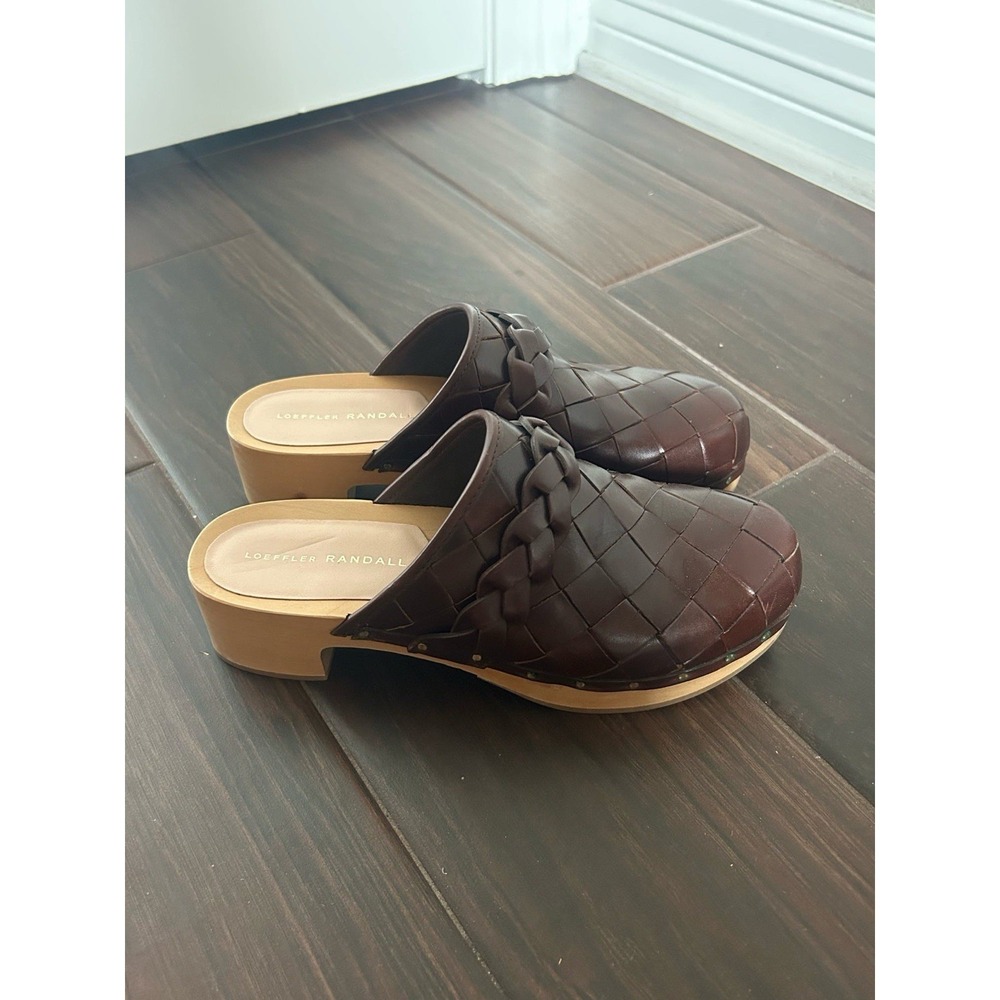 Anthropologie Loeffler Randall Polina Wooden Clog Braided Leather 7 - Picture 2 of 7